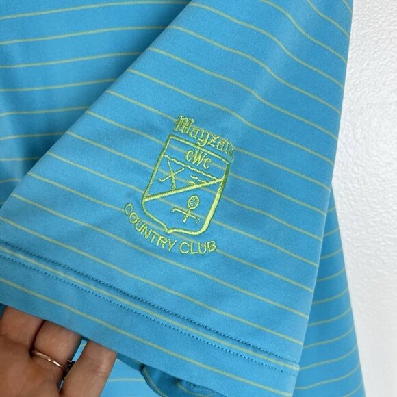 Peter Millar Summer Comfort Polo Shirt Men's M White Blue Striped Short Sleeves - Picture 3 of 4